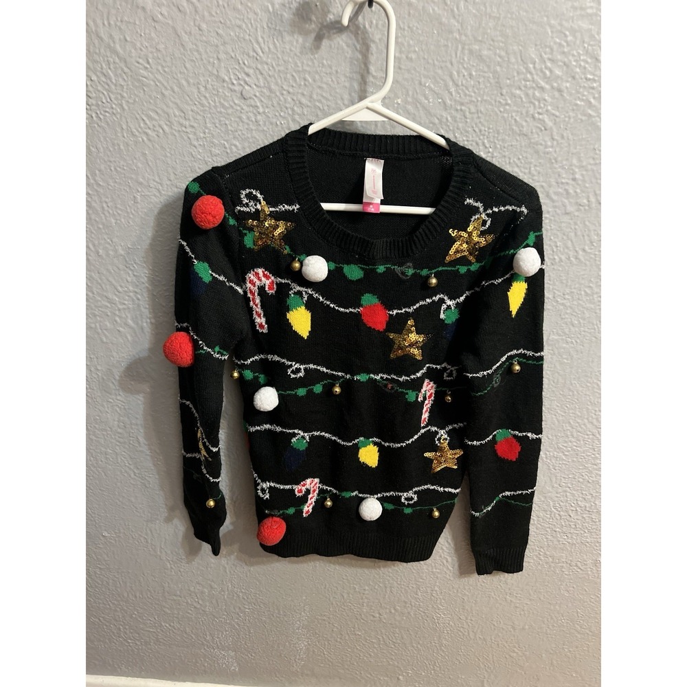 Girls Black  Knit Holiday Sweater Size‎ Medium 7/8 Christmas